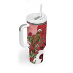 New Zealand Parrot Kaka Tumbler With Handle Maori Koru With Pohutukawa Flowers - Aussie Hoodie
