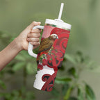 New Zealand Parrot Kaka Tumbler With Handle Maori Koru With Pohutukawa Flowers - Aussie Hoodie