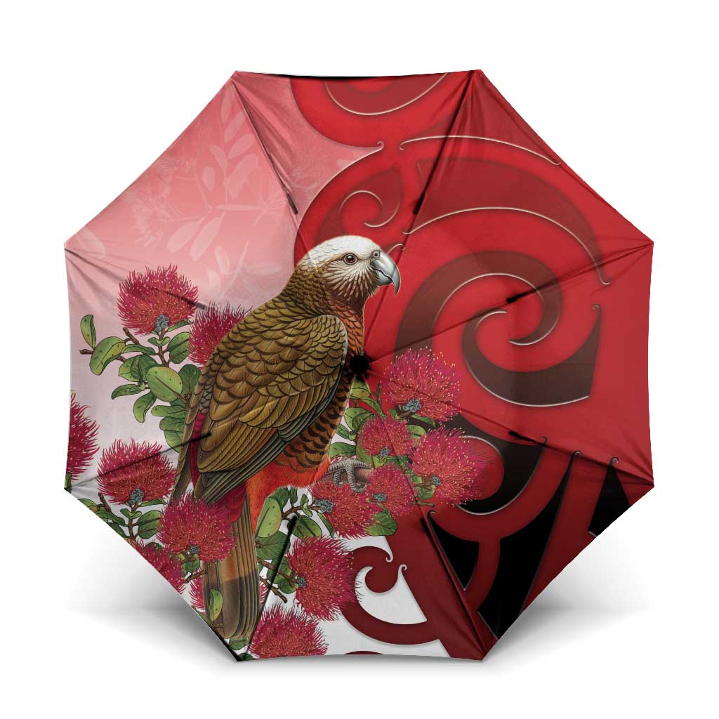 New Zealand Parrot Kaka Umbrella Maori Koru With Pohutukawa Flowers - Aussie Hoodie