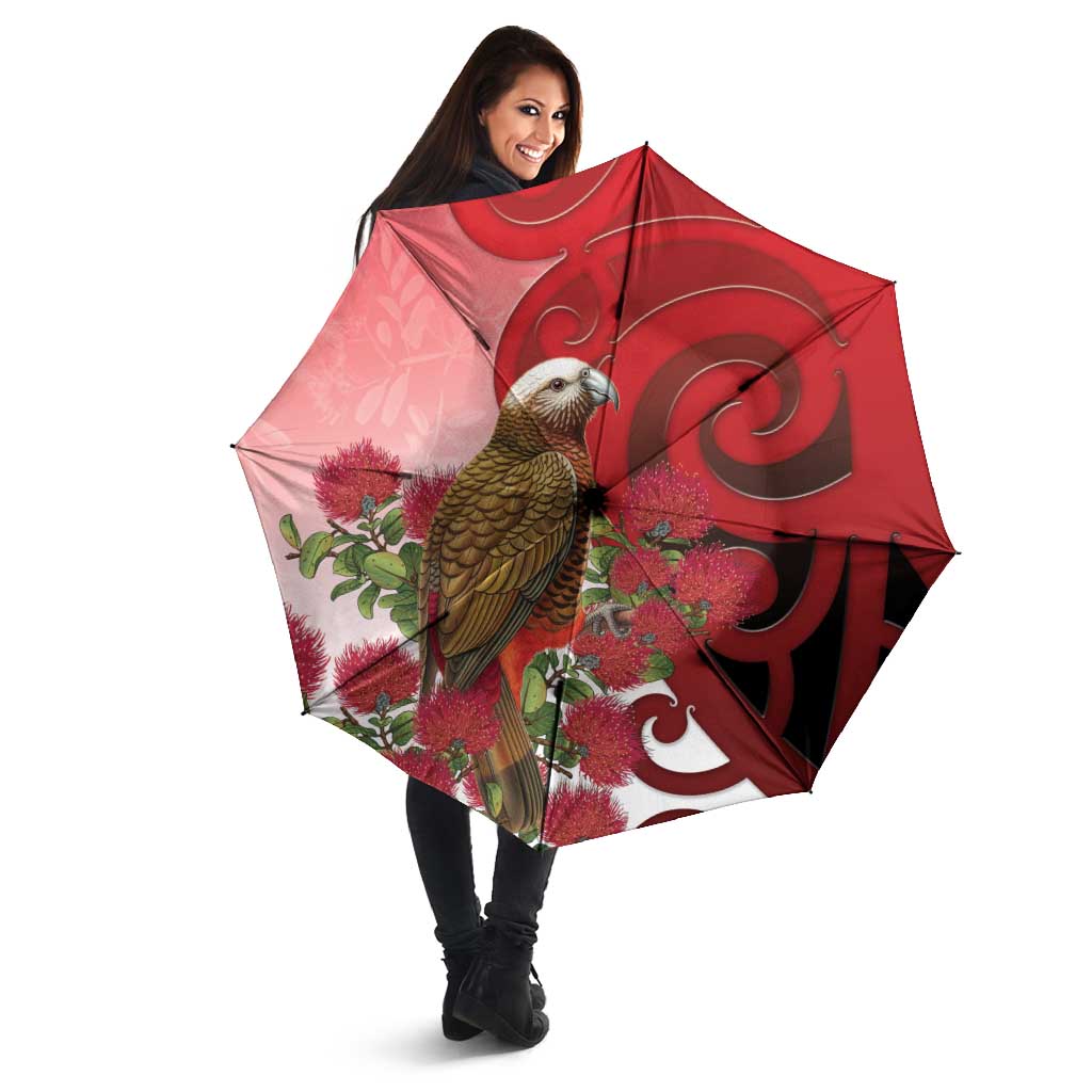 New Zealand Parrot Kaka Umbrella Maori Koru With Pohutukawa Flowers - Aussie Hoodie