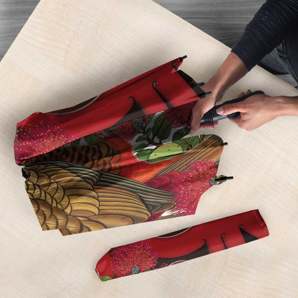 New Zealand Parrot Kaka Umbrella Maori Koru With Pohutukawa Flowers - Aussie Hoodie