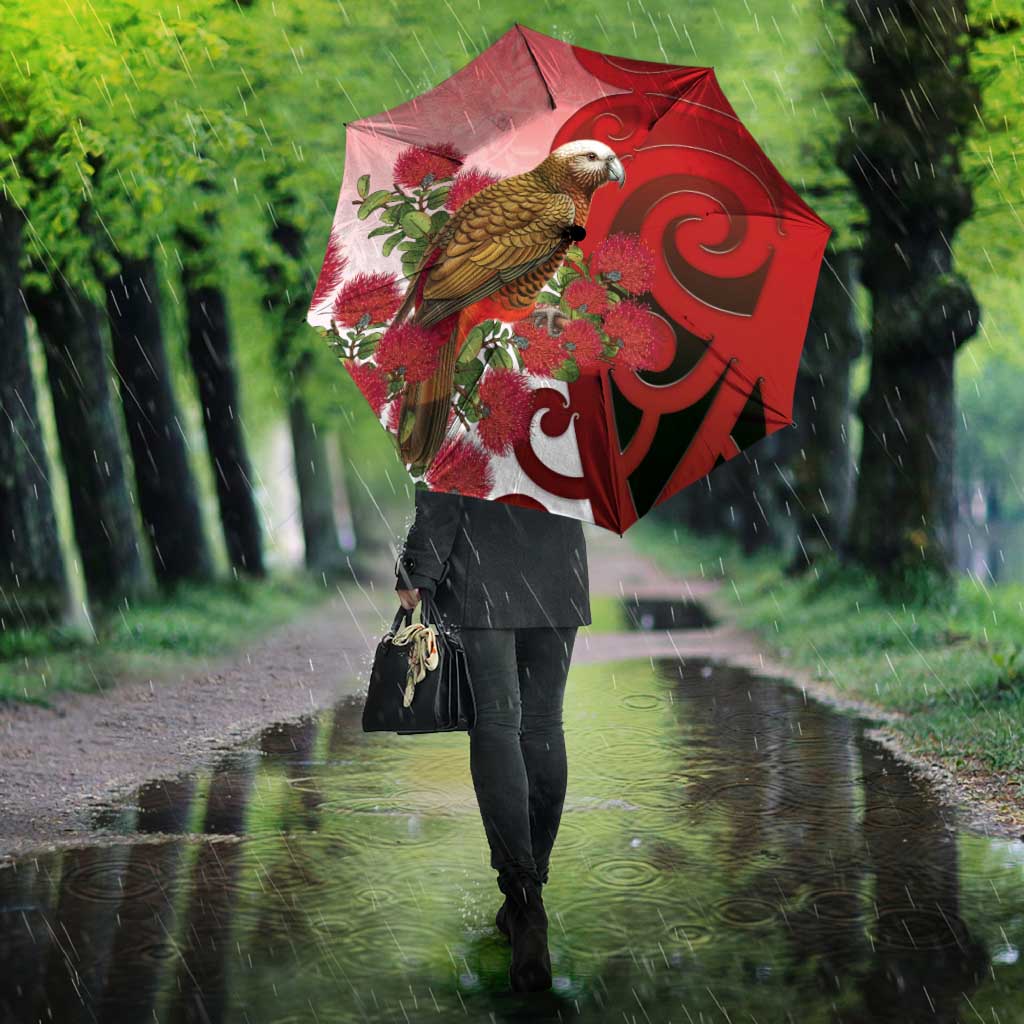 New Zealand Parrot Kaka Umbrella Maori Koru With Pohutukawa Flowers - Aussie Hoodie
