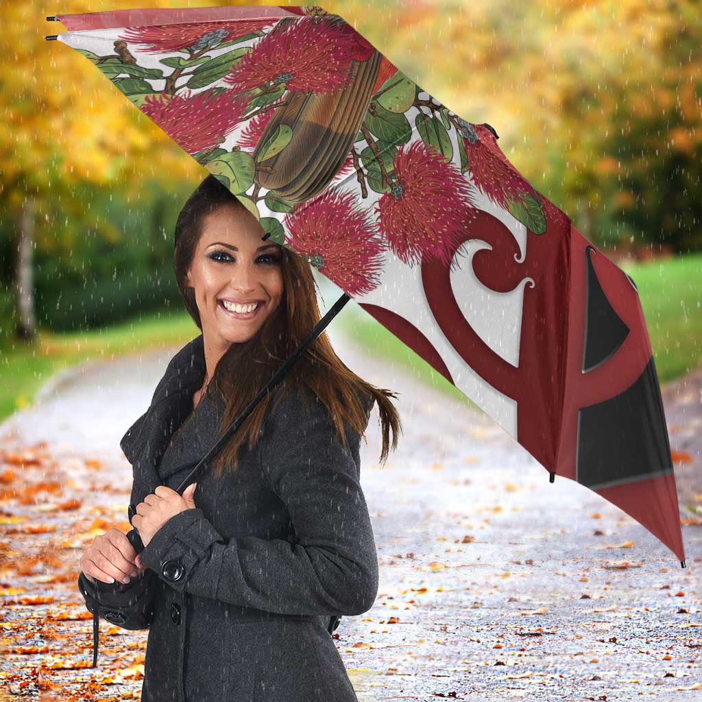 New Zealand Parrot Kaka Umbrella Maori Koru With Pohutukawa Flowers - Aussie Hoodie