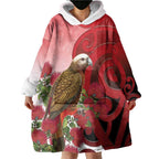 New Zealand Parrot Kaka Wearable Blanket Hoodie Maori Koru With Pohutukawa Flowers - Aussie Hoodie