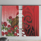 New Zealand Parrot Kaka Window Curtain Maori Koru With Pohutukawa Flowers - Aussie Hoodie