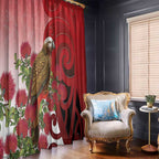 New Zealand Parrot Kaka Window Curtain Maori Koru With Pohutukawa Flowers - Aussie Hoodie