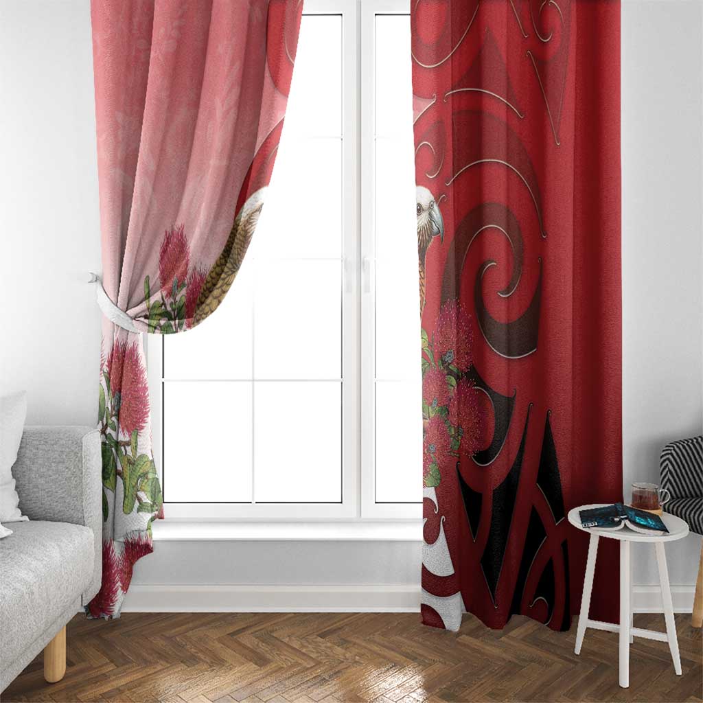 New Zealand Parrot Kaka Window Curtain Maori Koru With Pohutukawa Flowers - Aussie Hoodie
