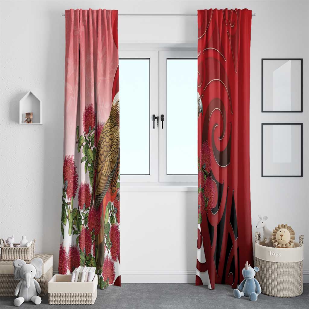 New Zealand Parrot Kaka Window Curtain Maori Koru With Pohutukawa Flowers - Aussie Hoodie