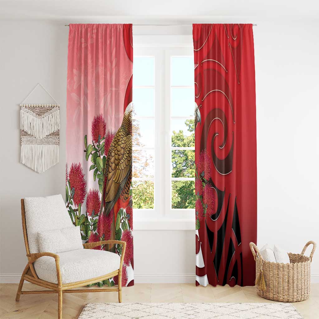 New Zealand Parrot Kaka Window Curtain Maori Koru With Pohutukawa Flowers - Aussie Hoodie