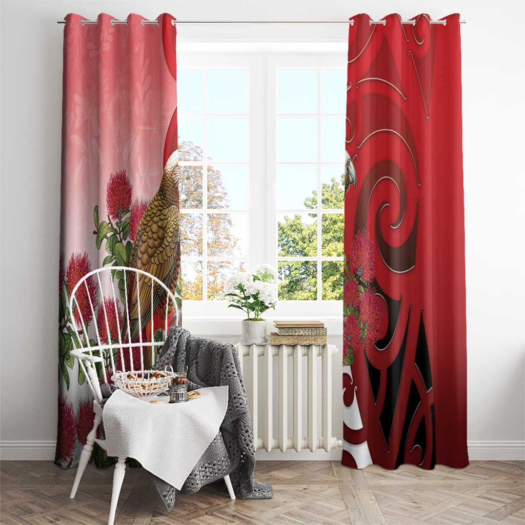 New Zealand Parrot Kaka Window Curtain Maori Koru With Pohutukawa Flowers - Aussie Hoodie