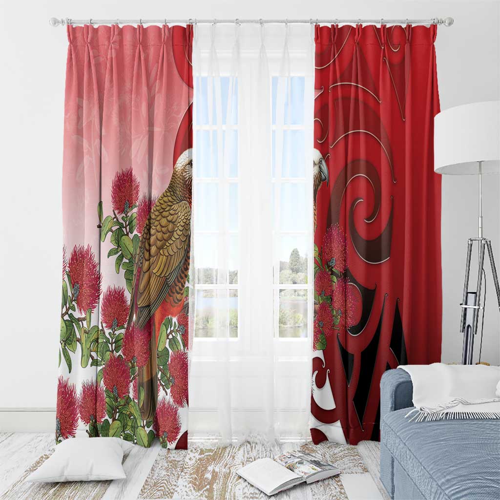 New Zealand Parrot Kaka Window Curtain Maori Koru With Pohutukawa Flowers - Aussie Hoodie