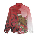 New Zealand Parrot Kaka Women Casual Shirt Maori Koru With Pohutukawa Flowers - Aussie Hoodie