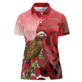 New Zealand Parrot Kaka Women Polo Shirt Maori Koru With Pohutukawa Flowers - Aussie Hoodie
