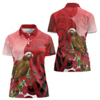 New Zealand Parrot Kaka Women Polo Shirt Maori Koru With Pohutukawa Flowers - Aussie Hoodie