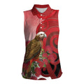 New Zealand Parrot Kaka Women Sleeveless Polo Shirt Maori Koru With Pohutukawa Flowers - Aussie Hoodie
