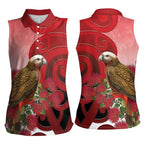 New Zealand Parrot Kaka Women Sleeveless Polo Shirt Maori Koru With Pohutukawa Flowers - Aussie Hoodie
