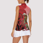 New Zealand Parrot Kaka Women Sleeveless Polo Shirt Maori Koru With Pohutukawa Flowers - Aussie Hoodie