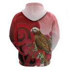 New Zealand Parrot Kaka Zip Hoodie Maori Koru With Pohutukawa Flowers - Aussie Hoodie