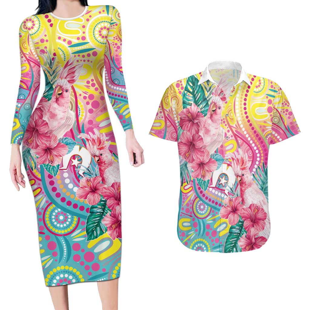 Australia Indigenous NAIDOC Week With Cockatoos Couples Matching Long Sleeve Bodycon Dress and Hawaiian Shirt