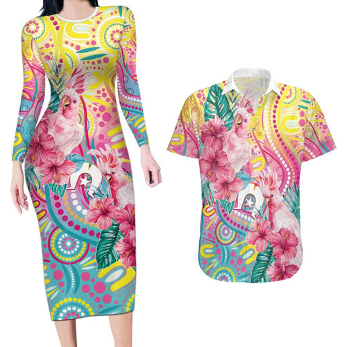 Australia Indigenous NAIDOC Week With Cockatoos Couples Matching Long Sleeve Bodycon Dress and Hawaiian Shirt