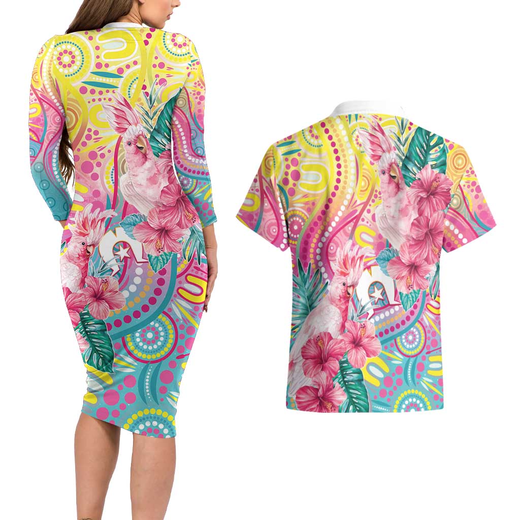 Australia Indigenous NAIDOC Week With Cockatoos Couples Matching Long Sleeve Bodycon Dress and Hawaiian Shirt