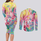 Australia Indigenous NAIDOC Week With Cockatoos Couples Matching Long Sleeve Bodycon Dress and Long Sleeve Button Shirt
