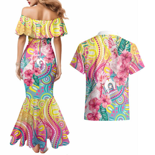Australia Indigenous NAIDOC Week With Cockatoos Couples Matching Mermaid Dress and Hawaiian Shirt