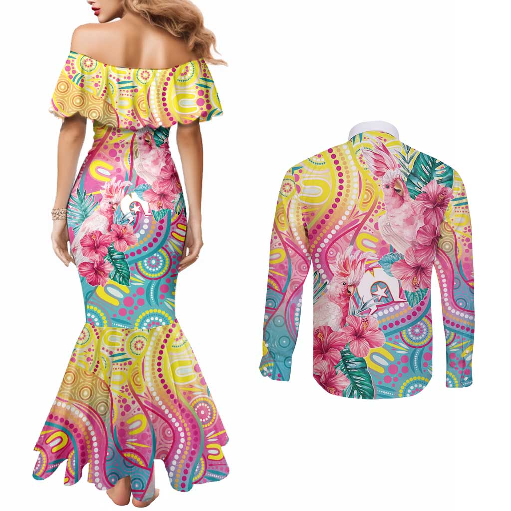 Australia Indigenous NAIDOC Week With Cockatoos Couples Matching Mermaid Dress and Long Sleeve Button Shirt