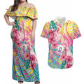 Australia Indigenous NAIDOC Week With Cockatoos Couples Matching Off Shoulder Maxi Dress and Hawaiian Shirt