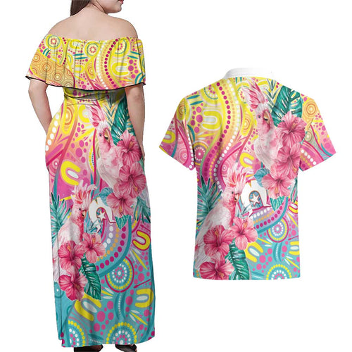 Australia Indigenous NAIDOC Week With Cockatoos Couples Matching Off Shoulder Maxi Dress and Hawaiian Shirt