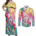 Australia Indigenous NAIDOC Week With Cockatoos Couples Matching Off Shoulder Maxi Dress and Long Sleeve Button Shirt