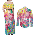 Australia Indigenous NAIDOC Week With Cockatoos Couples Matching Off Shoulder Maxi Dress and Long Sleeve Button Shirt