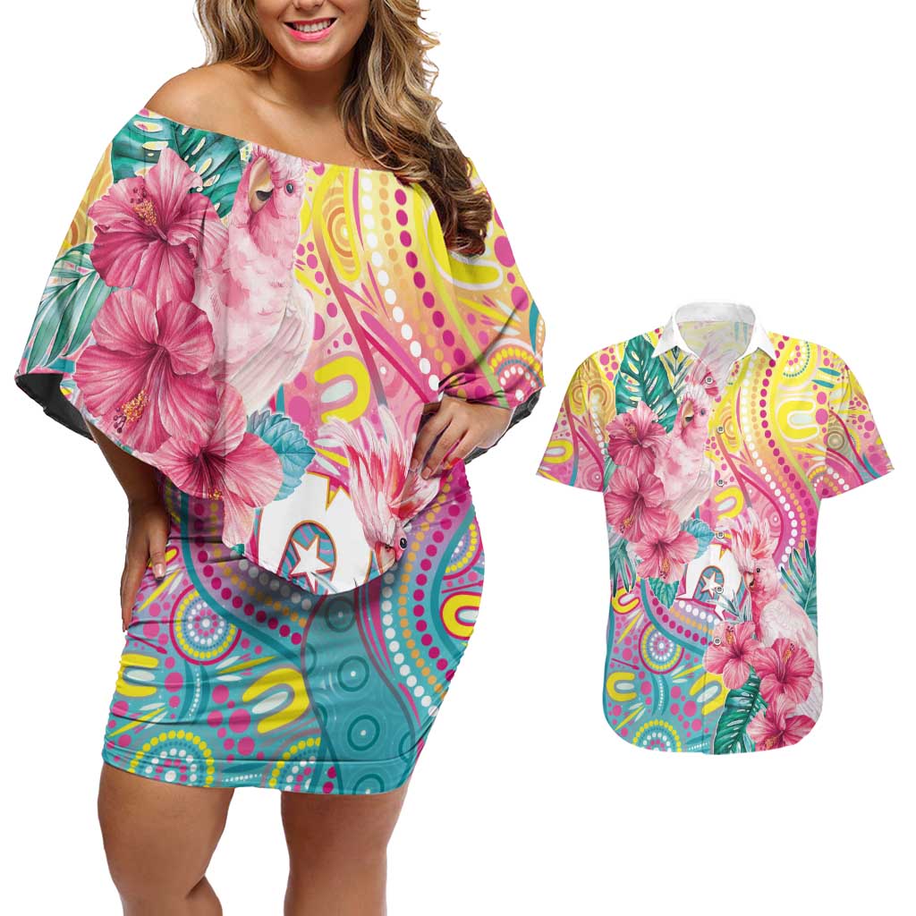 Australia Indigenous NAIDOC Week With Cockatoos Couples Matching Off Shoulder Short Dress and Hawaiian Shirt