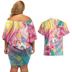 Australia Indigenous NAIDOC Week With Cockatoos Couples Matching Off Shoulder Short Dress and Hawaiian Shirt