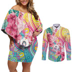 Australia Indigenous NAIDOC Week With Cockatoos Couples Matching Off Shoulder Short Dress and Long Sleeve Button Shirt