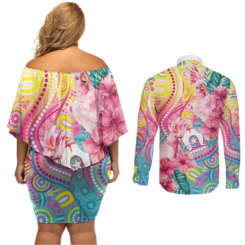 Australia Indigenous NAIDOC Week With Cockatoos Couples Matching Off Shoulder Short Dress and Long Sleeve Button Shirt