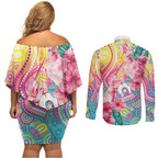 Australia Indigenous NAIDOC Week With Cockatoos Couples Matching Off Shoulder Short Dress and Long Sleeve Button Shirt
