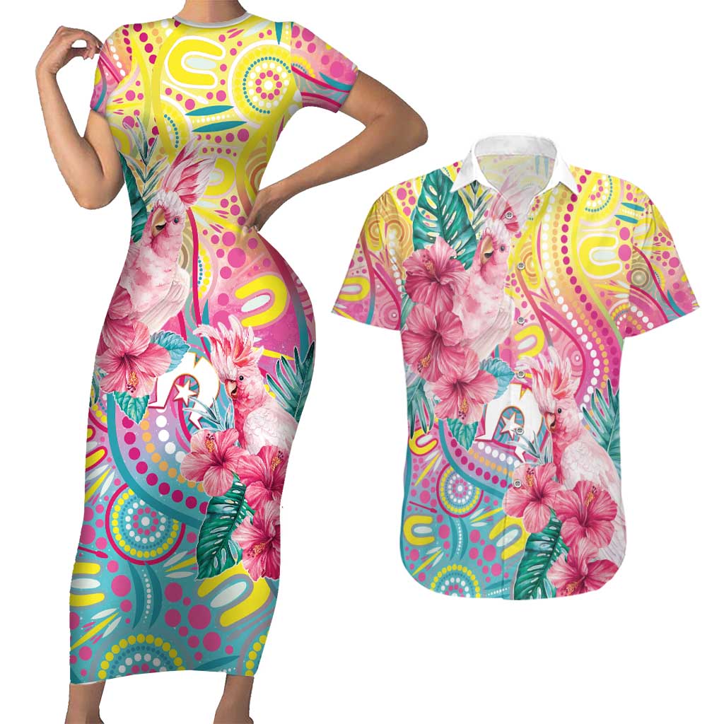 Australia Indigenous NAIDOC Week With Cockatoos Couples Matching Short Sleeve Bodycon Dress and Hawaiian Shirt