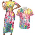 Australia Indigenous NAIDOC Week With Cockatoos Couples Matching Short Sleeve Bodycon Dress and Hawaiian Shirt