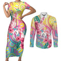Australia Indigenous NAIDOC Week With Cockatoos Couples Matching Short Sleeve Bodycon Dress and Long Sleeve Button Shirt