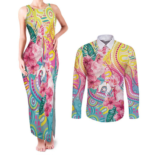 Australia Indigenous NAIDOC Week With Cockatoos Couples Matching Tank Maxi Dress and Long Sleeve Button Shirt