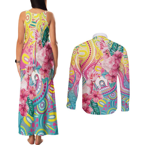 Australia Indigenous NAIDOC Week With Cockatoos Couples Matching Tank Maxi Dress and Long Sleeve Button Shirt