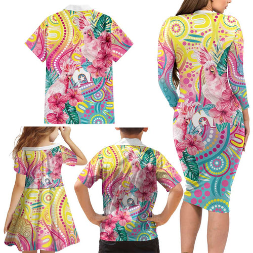 Australia Indigenous NAIDOC Week With Cockatoos Family Matching Long Sleeve Bodycon Dress and Hawaiian Shirt