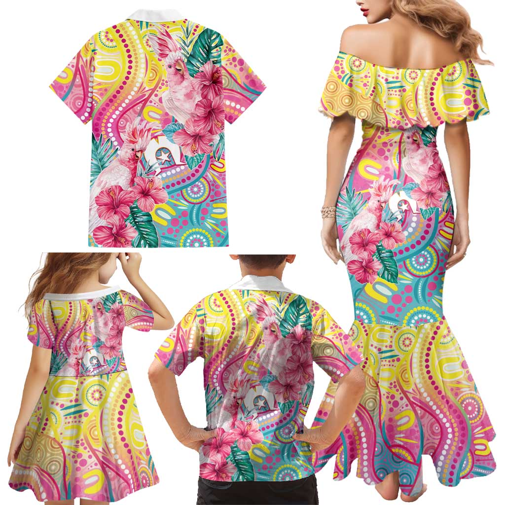 Australia Indigenous NAIDOC Week With Cockatoos Family Matching Mermaid Dress and Hawaiian Shirt