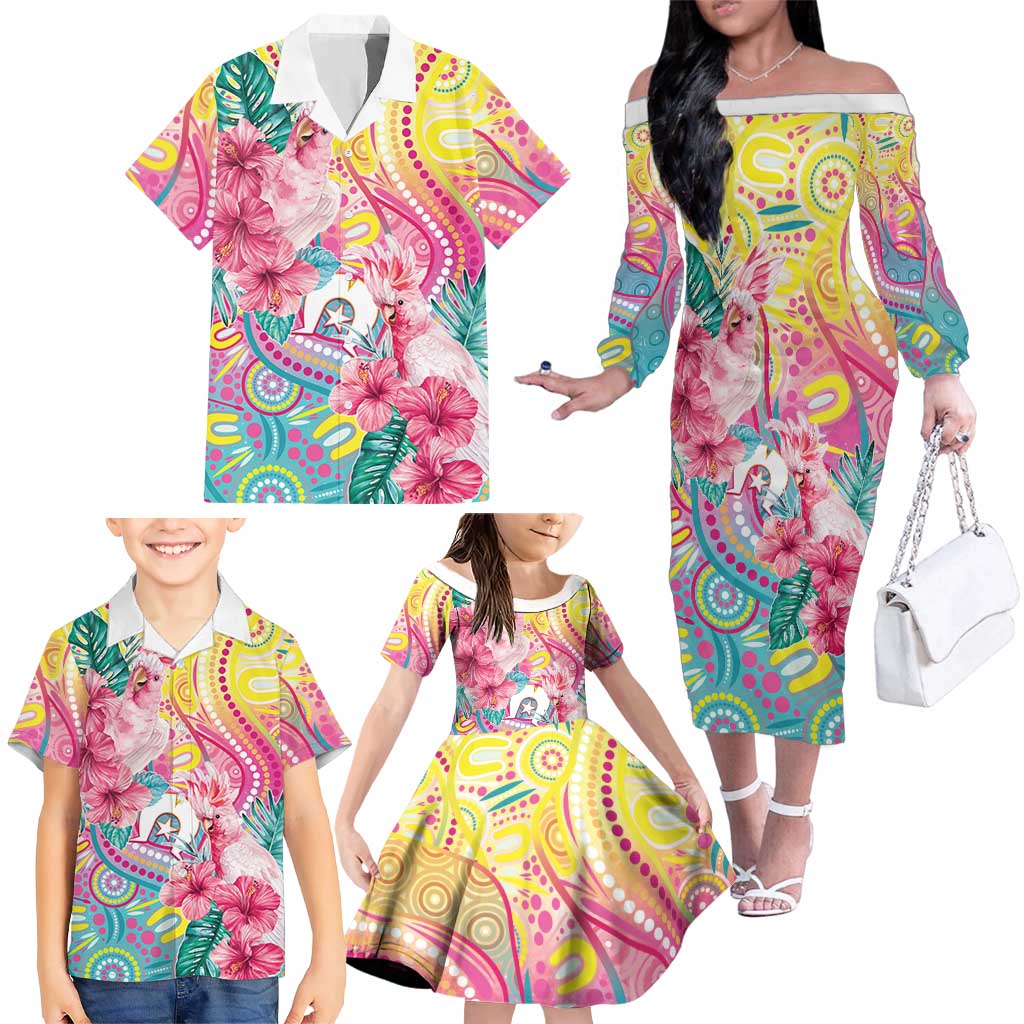 Australia Indigenous NAIDOC Week With Cockatoos Family Matching Off The Shoulder Long Sleeve Dress and Hawaiian Shirt