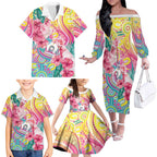 Australia Indigenous NAIDOC Week With Cockatoos Family Matching Off The Shoulder Long Sleeve Dress and Hawaiian Shirt