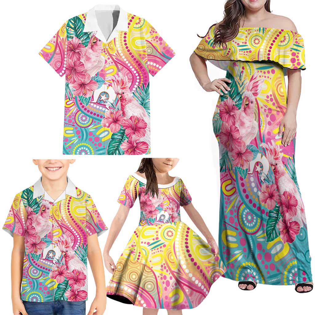 Australia Indigenous NAIDOC Week With Cockatoos Family Matching Off Shoulder Maxi Dress and Hawaiian Shirt