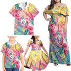 Australia Indigenous NAIDOC Week With Cockatoos Family Matching Off Shoulder Maxi Dress and Hawaiian Shirt