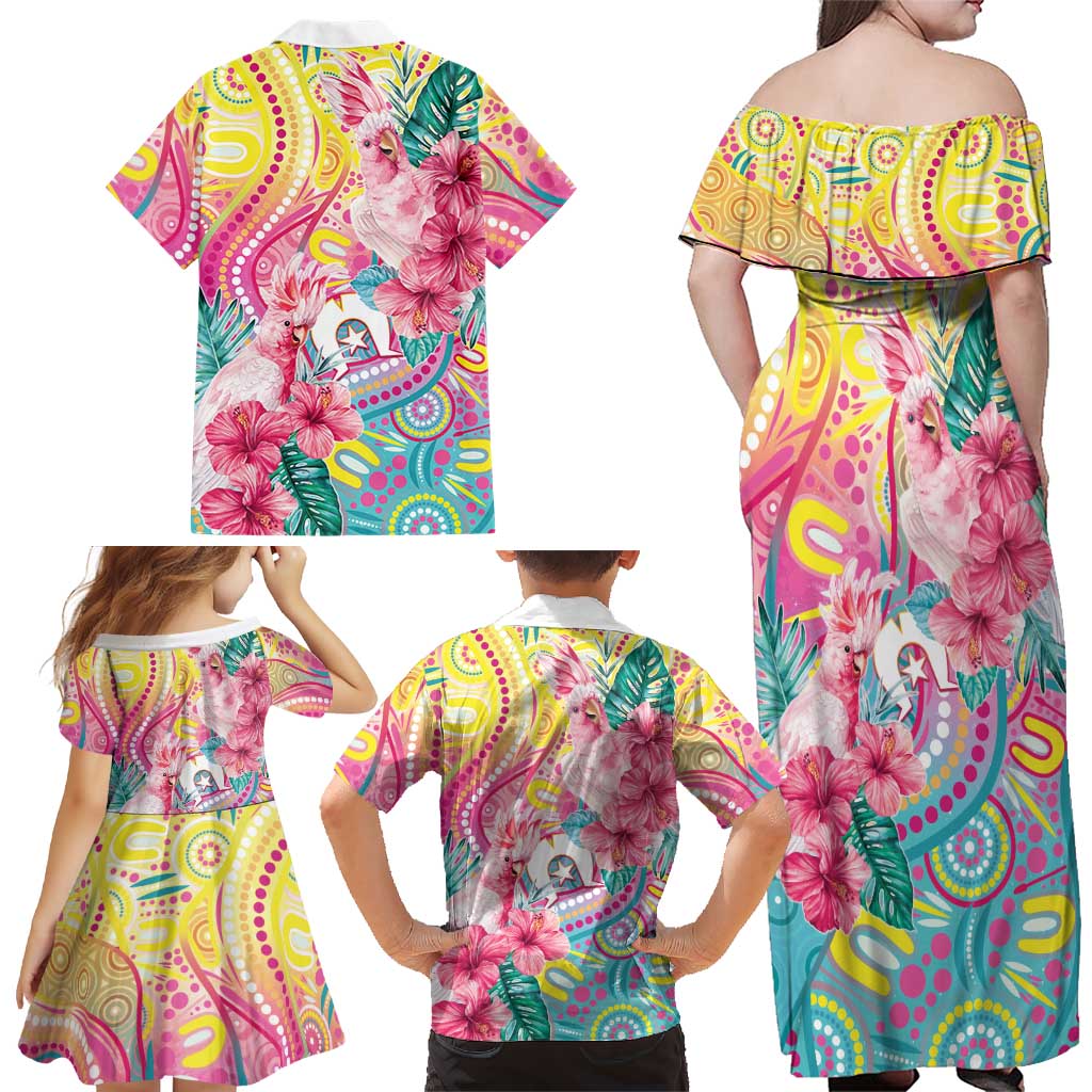 Australia Indigenous NAIDOC Week With Cockatoos Family Matching Off Shoulder Maxi Dress and Hawaiian Shirt