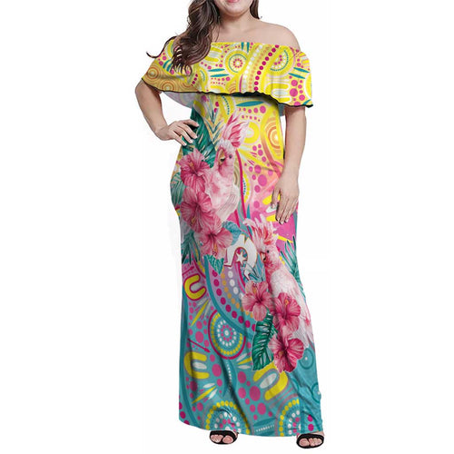 Australia Indigenous NAIDOC Week With Cockatoos Family Matching Off Shoulder Maxi Dress and Hawaiian Shirt
